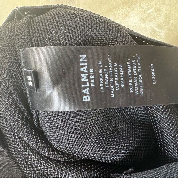 Balmain Black Pique Knit V-Neck Bodycon Mini Dress NWT 38 - Picture 10 of 12